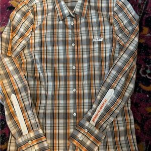Women’s KTM buttoned NWOT Plaid Shirt size large but fits like more a medium